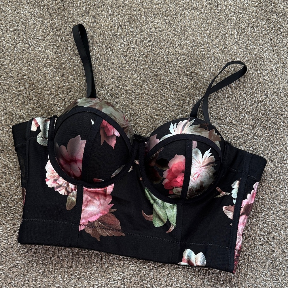 Metallic Floral Bustier Crop Top